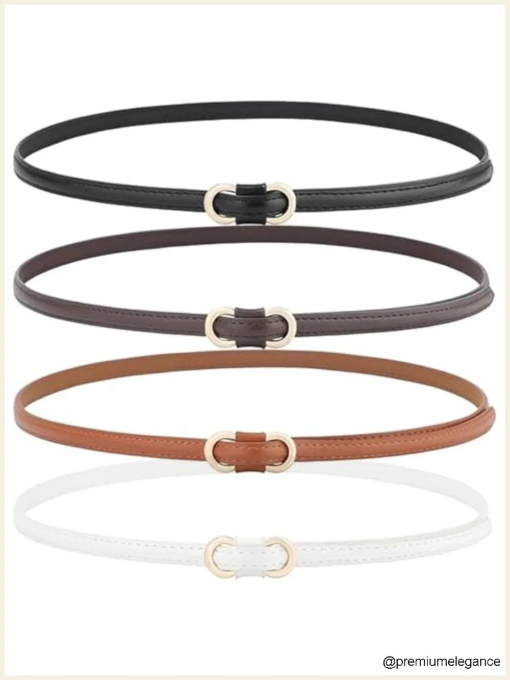 4 Pack Skinny Belts for Women Adjustable No-Hole Faux Leather Thin Belt with